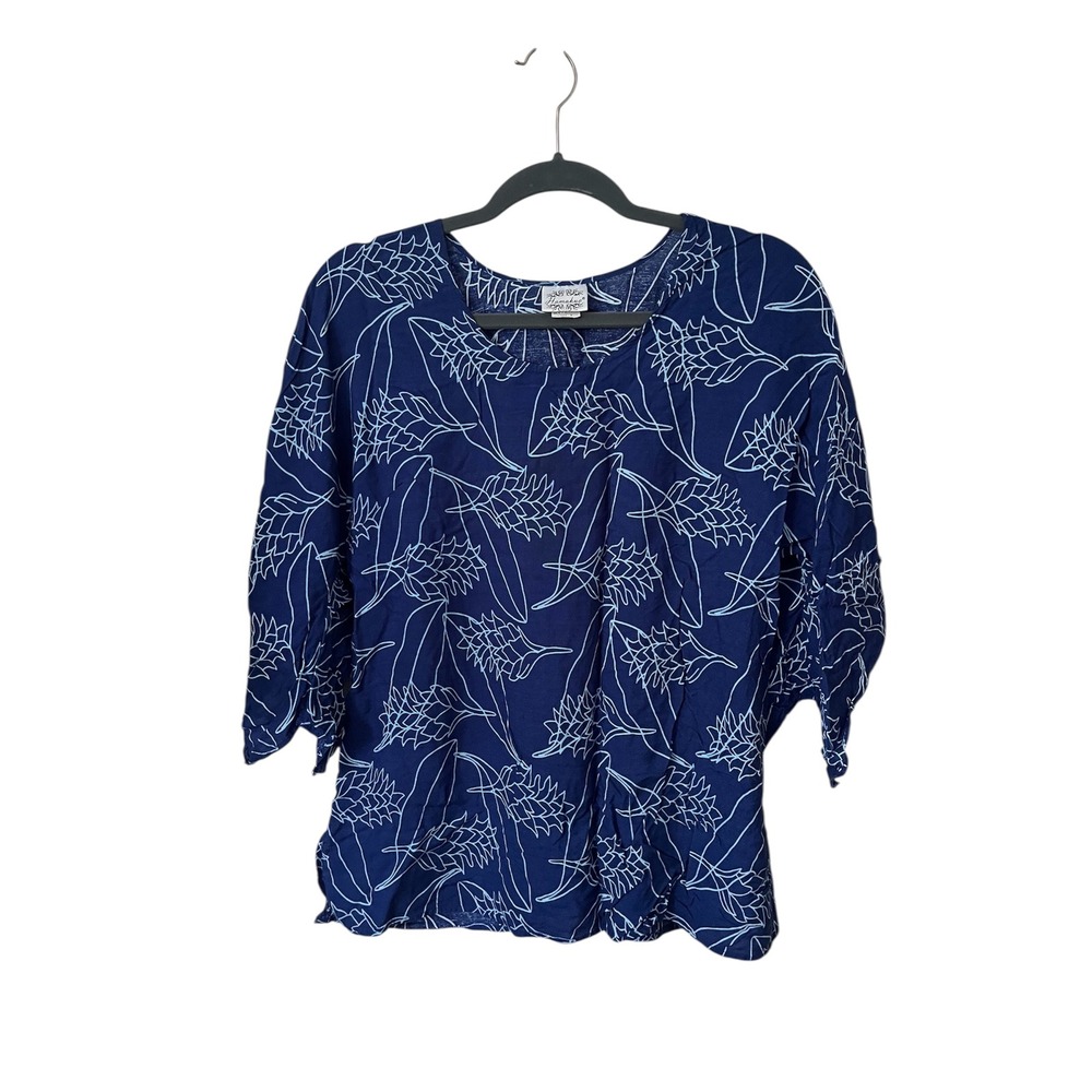 Hawaiian Hamakua Torch Ginger Blossom Blue Small Top